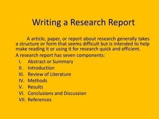 research report writing in research methodology